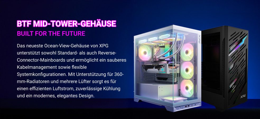 XPG BTF Mid-Tower-Gehäuse in Weiß und Schwarz mit ARGB-Lüftern